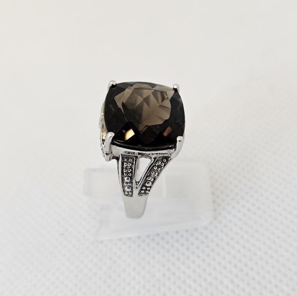 Large Natural Smoky Topaz Sterling Silver Ring Size 7 - Picture 6 of 11